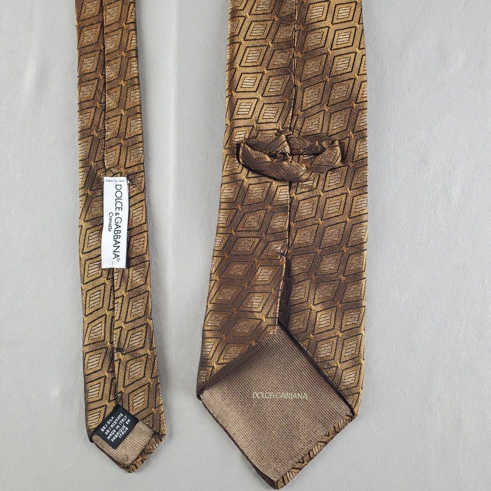 Dolce Gabbana Ties Mens 60 3.75 Gold Geometric Silk Designer Italy Luxury - Picture 9 of 13